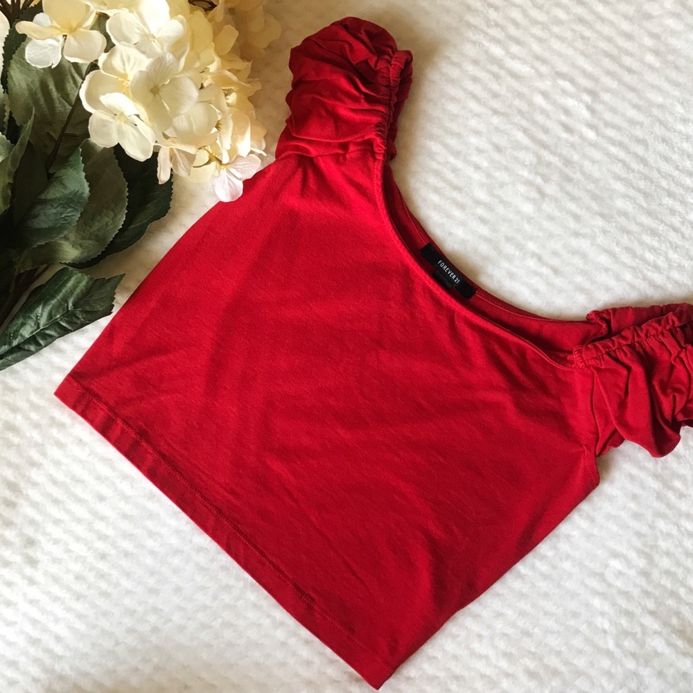 Forever 21 Red Crop Stretchy Shirt